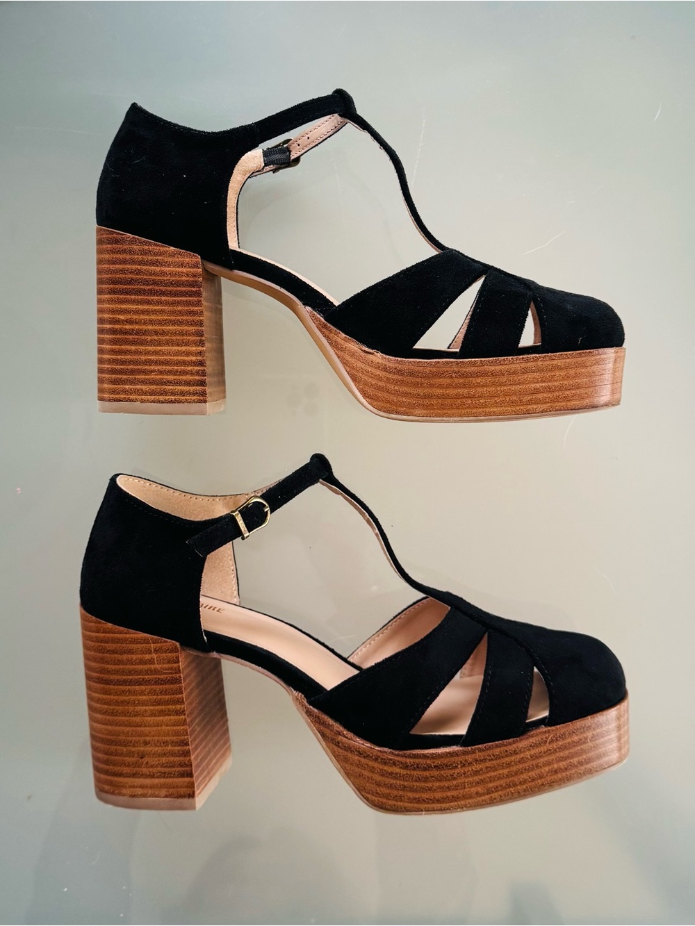 Cushionaire Black Suede Platform T-Strap